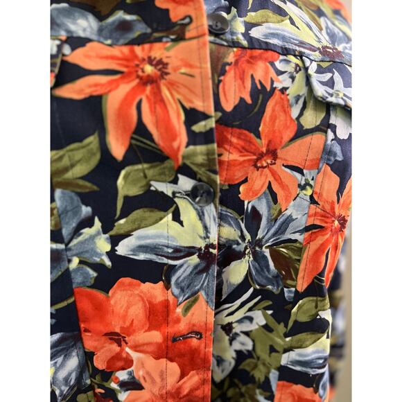Drapers & Damons Jacket 3X Plus Navy Floral Denim Long Sleeve Button Up Preppy - Picture 2 of 12